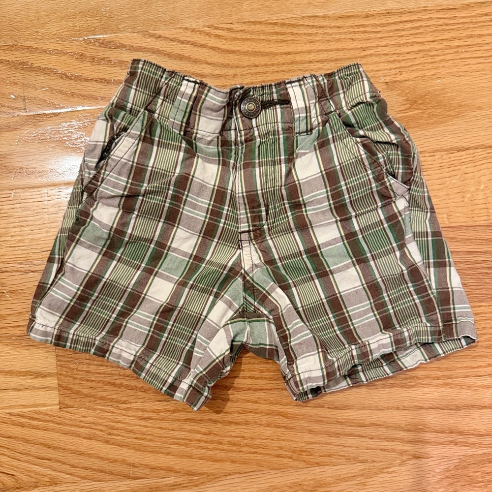 Old Navy Green and Brown Plaid Baby Shorts
